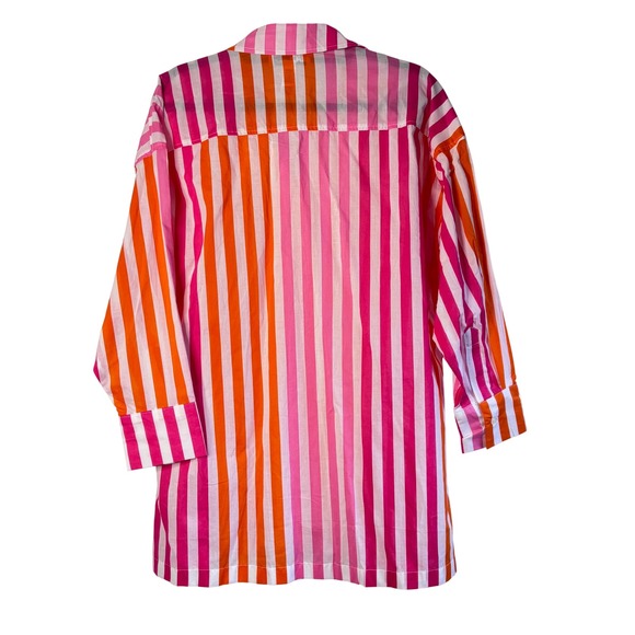 BEACH RIOT Striped Oversized Button Down Shirt Pink Orange Cotton S M - Picture 2 of 4
